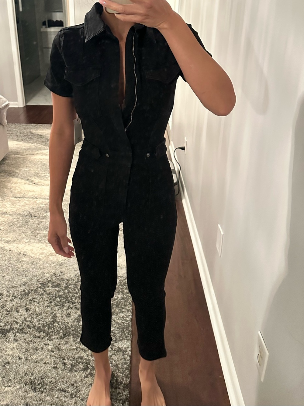 Good American Black Short-Sleeve Jumpsuit